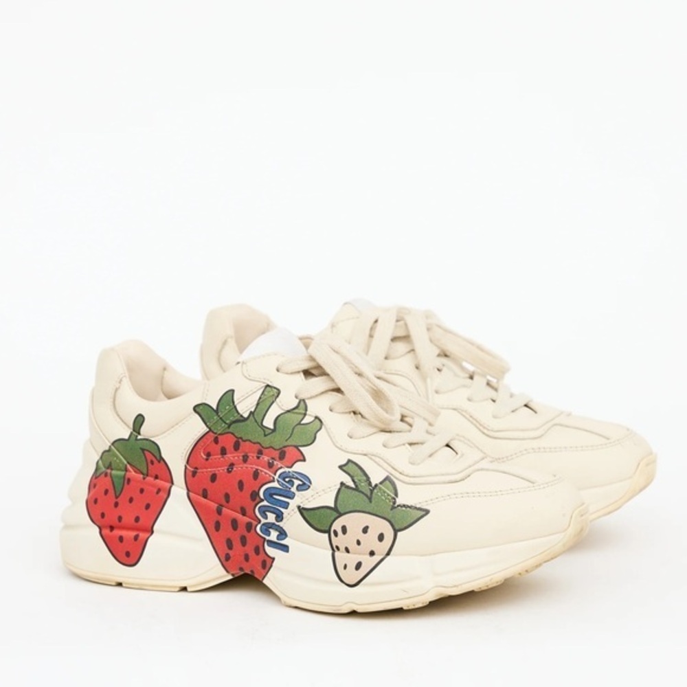Baby Gucci Beige Multicolour Rhyton Strawberry Sneaker size 20